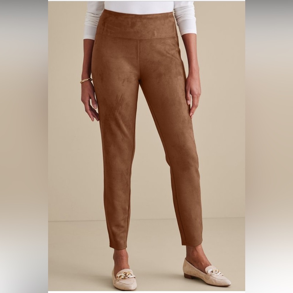 Soft Surroundings Brown Faux Suede Leggings NWT Sz Medium Fall Chic Cozy Autumn